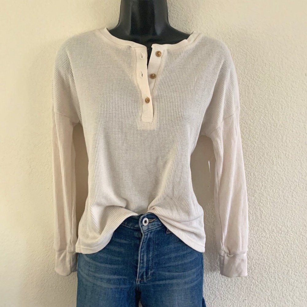 Dip Henley top size xs Long sleeve Basic waffle Weave Ivory thermal BRAND NEW